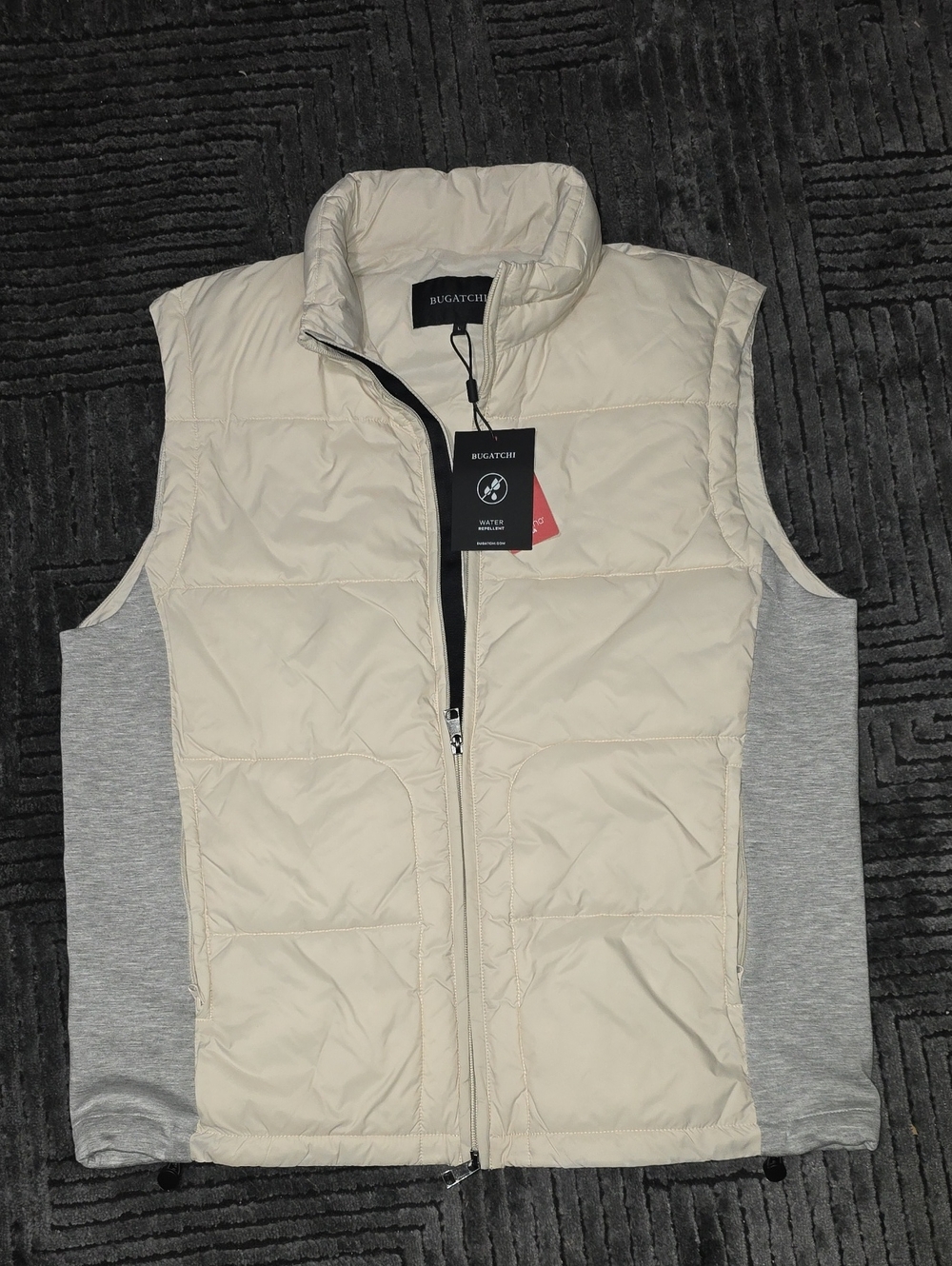 Bugatchi Cream Quilted Vest with Gray Knit Side Panels